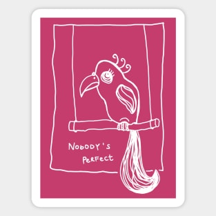 nobody is perfect  parrot on a swing white linedrawing Magnet